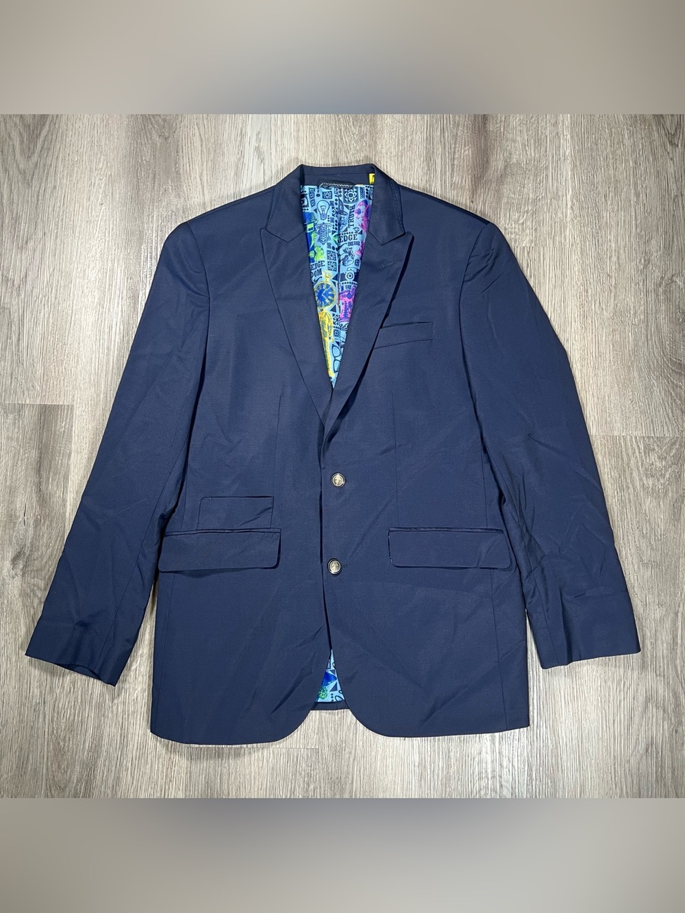 Robert Graham Navy Blue Peaked Lapel Wool Blazer Sport Coat Mens 40 Tailored Fit